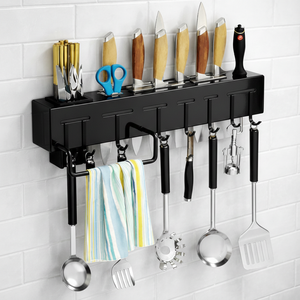Moderno Portacuchillos de Cocina con Ganchos y Ranuras de Almacenamiento para Cuchillos, Cucharas y Espátulas, Organizador de Pared - Product Image 1