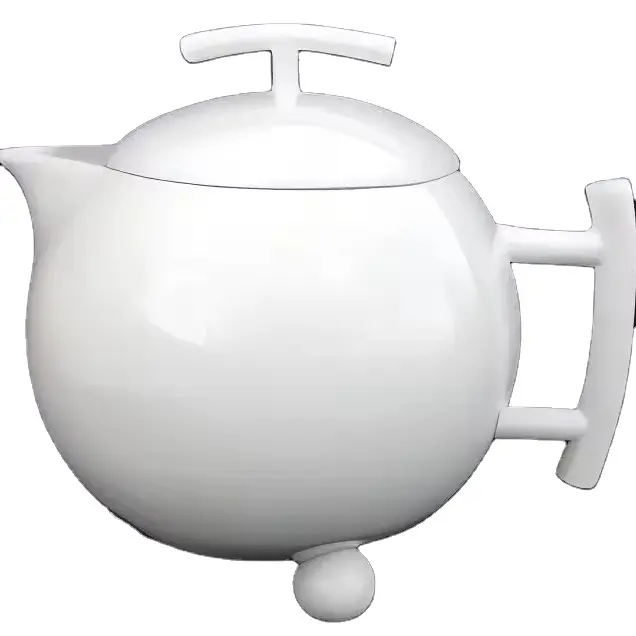 Özel boyut topu şekli isıya dayanıklı beyaz porselen çaydanlık otel restoran büyük çay kapaklı tencere