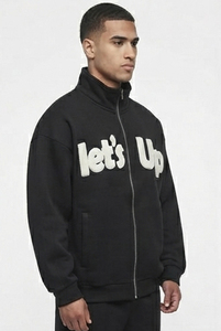 Men Oversize Long Sleeve Track <b>Jacket</b> High Quality Cotton Fleece Chenille Printed <b>Jacket</b> Stand Collar Casual Training <b>Jacket</b> - Product Image 3