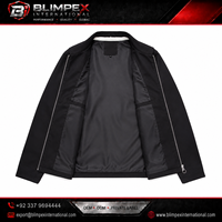 Veste bomber en toile noire pour homme BLIMPEX, écologique, coupe-vent, logo brodé, fermeture éclair sur le devant, col rabattable, coupe standard, hiver
