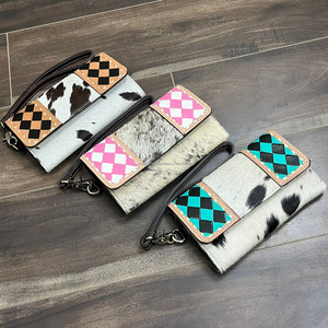 Cartera larga de cuero de vaca con estampado a cuadros para mujer, monedero de moda, tarjetero y compartimento para efectivo - Product Image 5
