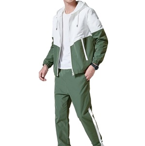 OEM Custom Made Coated Formal Colorblock Windproof <b>Waterproof</b> Spring Windbreaker Hoodie Jacket & <b>Trouser</b> Set with Custom Colors - Product Image 1