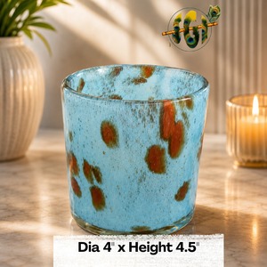 Porte-bougie cylindrique en verre bleu moucheté, 4 pouces de diamètre x 4,5 pouces de hauteur, réutilisable, résistant à la chaleur, décoration pour la maison - Product Image 1