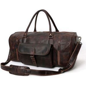 Genuine Leather <b>Duffel</b> <b>Bag</b> 21x9x9 Inch with Adjustable Strap Zipper Closure Men's Travel Carry-on Casual Style - Product Image 4