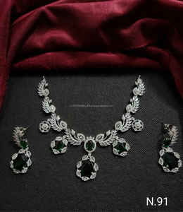 Diseño multicapa diamante americano plateado hoja forma diamante conjunto de joyería con pendiente a juego collar conjunto Mujer y Niña - Product Image 2