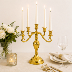 Candelabro de Metal de 5 Brazos al por Mayor, Portavelas Dorado, Centro de Mesa de Lujo para Bodas, Decoración para Eventos y Fiestas de Hotel - Product Image 4