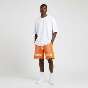 Shorts en coton pour hommes personnalisés en gros, style rétro délavé, double taille, effet pulvérisé arc-en-ciel, décontracté, streetwear d'été - Product Image 2
