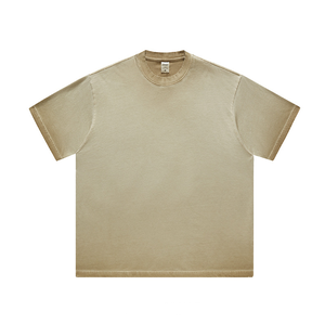 เสื้อยืดคอกลมแขนสั้นผู้ชาย สีเบจ ผ้าฝ้าย ทรงปกติ สไตล์ลำลอง ผ้าเจอร์ซีย์ ย้อมสีพื้น ผ้าถัก - Product Image 1