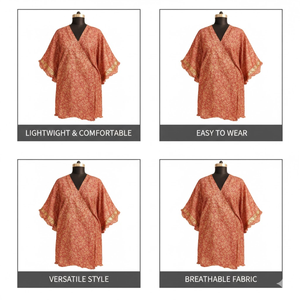 Caftán de Diseño en Mezcla de Seda Roja con Estampado de Lámina Dorada, Cuello en V, Vestido Envolvente, Ropa de Dormir de Lujo, Obra Maestra Hecha a Mano de Alta Calidad - Product Image 5