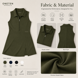 Vestido de tenis para mujer con cuello mandarín, sin mangas, cremallera frontal, falda acampanada, elástico deportivo, color liso, para cancha, con logo personalizado - Product Image 5