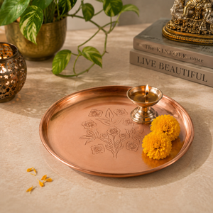 Ensemble de thali en cuivre fait main pour la Pooja, assiette traditionnelle pour la Puja, cadeau pour le festival Diwali, thali Aarti, décoration pour le temple à domicile, vente en gros - Product Image 2