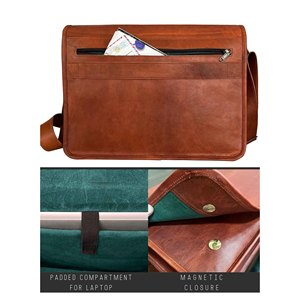 Real Leather Laptop Bags Waterproof Cow Leather Laptop Handbag Travel Bag <b>for</b> <b>Computers</b> with <b>Storage</b> Bags - Product Image 2