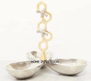3 Compartment Honey Design Handle <b>Bowls</b> Modern Decorative Fancy Designer 3 In 1 <b>Silver</b> Shape <b>Bowl</b> In Reasonable Price Supply - Product Image 1