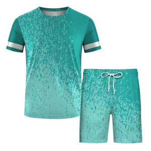 Ensemble t-shirt et short pour homme, imprimé noir fumé, col rond, séchage rapide, vêtements décontractés d'été, impression numérique, polyester tricoté - Product Image 4