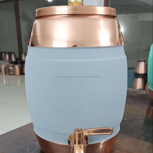 Handmade 5-Liter Ayurvedic <b>Water</b> Pitcher Pure Copper Matka <b>Jug</b> <b>with</b> <b>Lid</b> and Straw for Home & Hotel Use Direct From India - Product Image 1