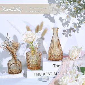 Set di 5 Piccoli Vasi in Vetro Ambrato, Mini Centrotavola Vintage per Matrimoni e Decorazioni da Tavola per Fiori Singoli - Product Image 5