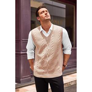 2025 hommes col en V Cardigan décontracté câble tricoté coupe ajustée sans manches pull gilet hiver tricots pull - Product Image 5