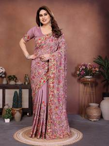 Soft Crush <b>Saree</b> Heavy Lakhnowi Embroidery Modern Winter Summer Designer Wedding Party Wear Embroidered <b>Blouse</b> Women - Product Image 4