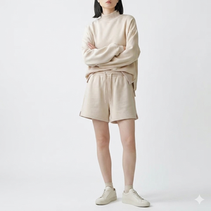 Balanced <b>Mock</b> <b>Neck</b> <b>Top</b> With Shorts Set For Women Comfortable Casual Daily Clothing Style Wear - Product Image 1