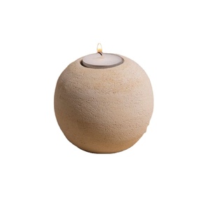 Round Sandstone <b>Tealight</b> Candle <b>Holder</b> Large Sculptural Stone Accent Handcrafted Modern Table Centerpiece Unique Home Decor - Product Image 1