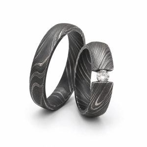 Ensemble de bagues en acier damas faites à la main par Jexmoo avec boîte à bagues, cadeau parfait pour papa, mari, petit ami - Product Image 3