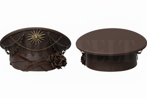 Customized Decorative Genuine Leather Peak <b>Cap</b> with Chain Flower Design Fashion <b>Hat</b> for Women Custom Embroidered Headwear <b>Caps</b> - Product Image 5