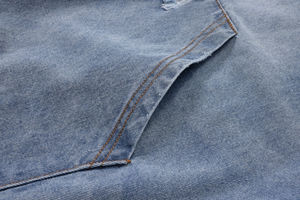 Chaqueta de Mezclilla con Capucha de Invierno de Alta Calidad al por Mayor, Sudadera con Cremallera Transpirable, Estilo Urbano Desgastado, Unisex Casual - Product Image 4