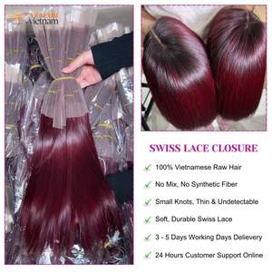 Peluca de cabello humano vietnamita súper crudo con encaje suizo Borgoña parte media estilo de onda recta lista para enviar para mujeres negras - Product Image 3