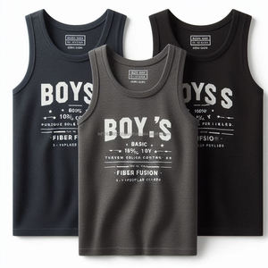 <b>Boys</b> O-Neck Sleeveless <b>Tank</b> <b>Tops</b> 100% Knit Cotton Quick Dry Casualwear Regular Plus Size Custom Logo Label Solid Colors for Kids - Product Image 6
