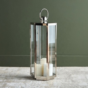 Decoraciones Modernas de Lujo para el Hogar, Portavelas de Metal Alto con Forma Hexagonal en Acero Inoxidable Brillante - Product Image 2