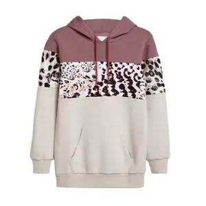 Trendy Leopard Gedrukt Vrouwen Trui Hoodies Kleur Blok Dames Hooded Sweatshirt