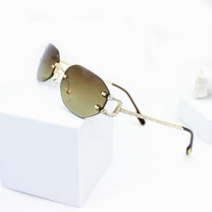 Lunettes de soleil rectangulaires sans monture, verres dégradés verts, protection UV400, unisexe, mode adulte, protection solaire, boîte incluse - Product Image 3