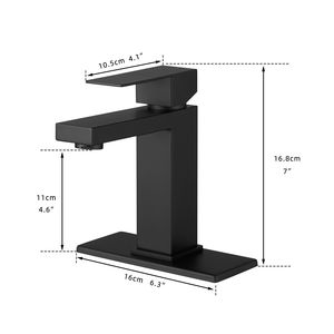 Rubinetto per lavabo a cascata nero a 1 foro con maniglia singola, scarico a scomparsa, tubi di alimentazione e piastra di montaggio - Categoria Prodotti: Rubinetti Bagno - Product Image 2