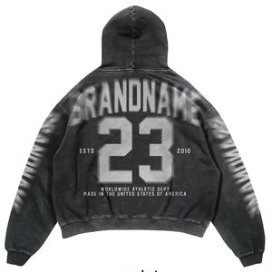 Custom Acid Wash Hoodie <b>Shorts</b> Set Men Screen Print <b>Sweatpants</b> Tracksuit Vintage Sports Streetwear Heavyweight Zipper Hoodie - Product Image 3