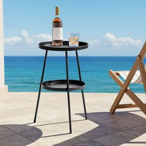 2-Tier Round Modern Black Metal <b>Side</b> <b>Table</b> Adjustable Feet 12.6\" Small End <b>Table</b> Double <b>Tray</b> Storage Contemporary Accent <b>Table</b> - Product Image 2