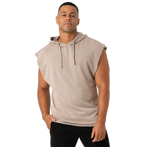 เสื้อกล้ามมีฮู้ดผู้ชายคุณภาพสูง สีเบจล้วน แบบถัก สไตล์ลำลอง - Product Image 1