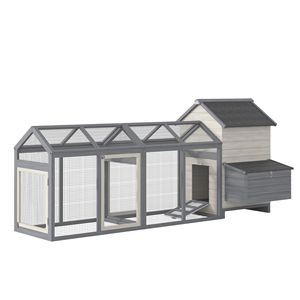 Grande Pollaio in Legno a H per Polli e Conigli, Casetta da Giardino con Doppio Recinto e Nido, Gabbia Grigia per Animali da Fattoria - Product Image 1