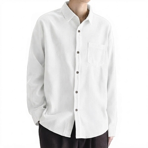 Men's <b>White</b> Long Sleeve Casual Shirt Solid Color Turn-down Collar Full Sleeve Poplin Cotton Spring Wear - Product Image 1