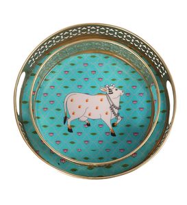 Impressions classiques Pichwai d'éléphants et autres animaux disponibles en format rond - Product Image 3