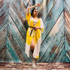 Modern Hot Relaxed Deep V Neck Handmade Tie Dye Trendy Summer 1 Bandeau One-piece Evening Party Boho <b>Beach</b> Kaftan Kimono <b>Robe</b> - Product Image 6