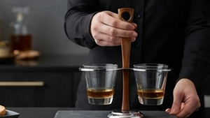 Support à verres double niveau haut de gamme avec poignée en bois et base en acier inoxydable, design minimaliste pour le rangement des boissons dans la cuisine - Product Image 3