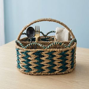 Woven <b>Paper</b> Rope Flatware Caddy with Overhead Handle, Utensil Holder with Scalloped Loop Rim & Chevron Weave - Product Image 3