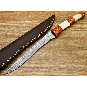 Cuchillo de filetear de acero de Damasco forjado a mano Ahmad Fabric con mango de madera ambidiestro, acabado mate, hoja de 7 pulgadas y funda de cuero - Product Image 2