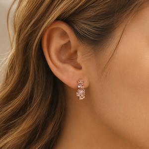 Pendientes de Oro Amarillo Vermeil con Diamantes Redondos y Moissanita Floral, Pendientes Colgantes para Fiesta, Boda o Regalo - Product Image 6