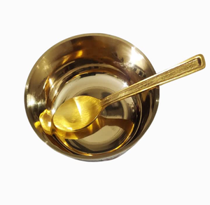 Ensemble de bol et cuillère de service en laiton doré de luxe, fait main - Design floral coloré, passe au lave-vaisselle, vaisselle durable pour la décoration de la maison - Product Image 4
