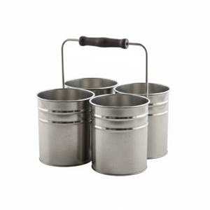 Porte-couverts en métal de qualité supérieure, couleur argent, panier décoratif pour ustensiles de cuisine, forme ronde, en solde - Product Image 4