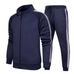New Arrival Mens Khaki <b>Tracksuit</b> Full Length Solid Color Casual Zipper Front Stand Collar Sweatshirt Joggers Side Pockets - Product Image 2