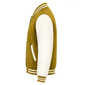 <b>Men</b> Varsity <b>Jacket</b> Olive Green <b>White</b> Sleeve Solid Color Casual Turn-down Collar Button Closure Autumn Wear Hot selling Wholesale - Product Image 3