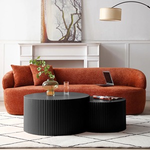 Modern Resin Coffee <b>Table</b> Set Contemporary Design Nesting Living Room Furniture Black <b>Round</b> Minimalist Style - Product Image 1