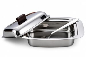 Beurrier en acier inoxydable rectangulaire avec couvercle rabattable et cuillère, pour une conservation optimale de la fraîcheur, vaisselle de cuisine au design minimaliste - Product Image 6